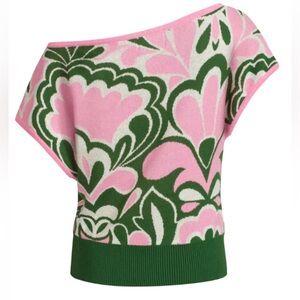 Off-the-Shoulder Pink and Green Sweater